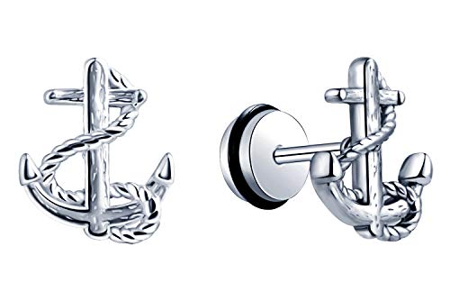 Feilok Boucles d'oreilles avec ancres en acier inoxydable marine pour homme et femme – Boucles d'oreilles brillantes en argent à clipser pour enfants, 12...