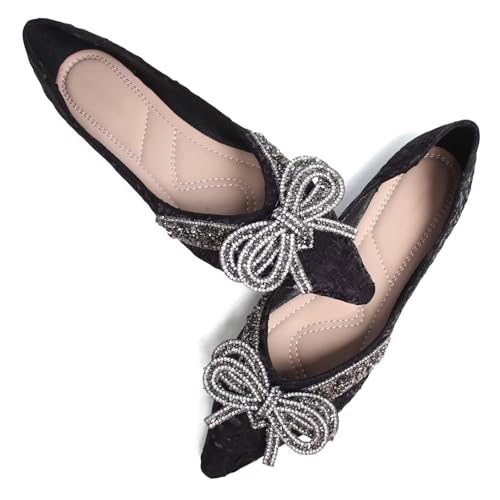 TN TANGNEST Womens Bowknot Ballet Pointed Toe Shiny Dress Shoes Cute Slip On Loafers Comfortable Wedding Flats 20