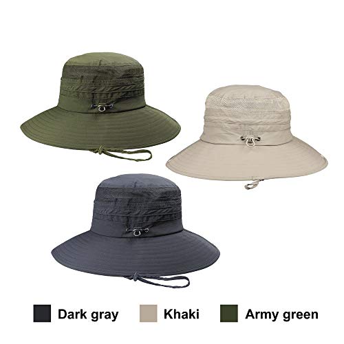 Wide Brim Sun Hat for Men/Women, UPF 50+ Waterproof Bucket Hat UV Protection Boonie Hat for Fishing Camping Hiking Garden Dark Grey - Thumbnail 6