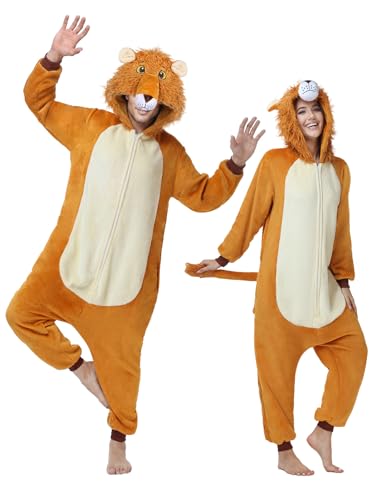 LPLKON Donkey Onesie Costume Unisex Adult - Grey Hooded Animal Outfit for Halloween Cosplay Costume Party (Lion L)