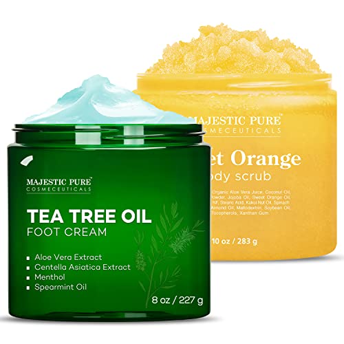 Majestic Pure Tea Tree Foot Cream (8 oz) and Orange Scrub (10 oz) Bundle