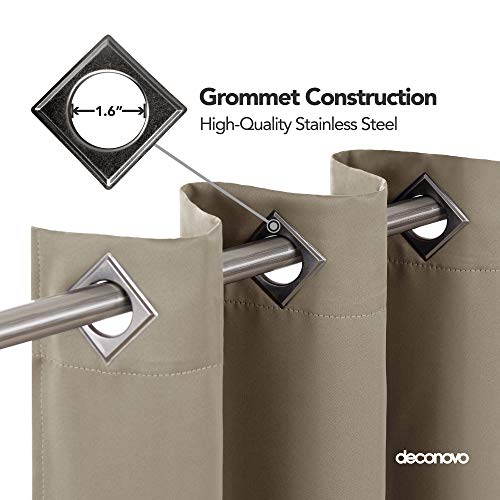 Image of Deconovo Khaki Blackout Curtains for Bedroom Grommet Top Thermal Insulated Room Darkening Curtains 52x72 Inch 2 Panels