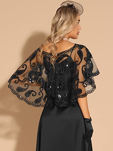 Allegra K Women's 1920s Shawl Wraps Sequin Beaded Bridal Cover Up Evening Cape Flapper Bolero4