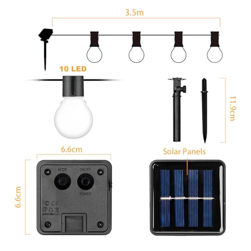 Cveenk Solar Lichterkette Glühbirnen Aussen,3.5M 10er LED Solar Lichterkette Außen,8 Modi Solarbetriebene Glühbirnen Warmweiß,Wasserdicht Garten Lichterkette Beleuchtung für Party Garten Hof Balkon