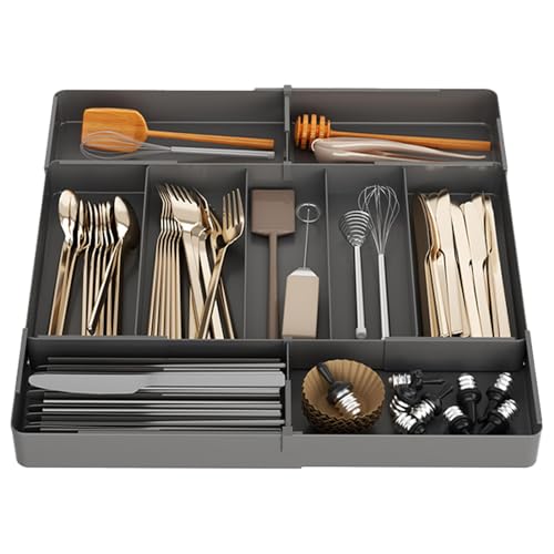 カトラリーケース キッチン 引出し 収納 仕切り 黒 シンク下 スライド トレー ブラック (黒 Lサイズ)