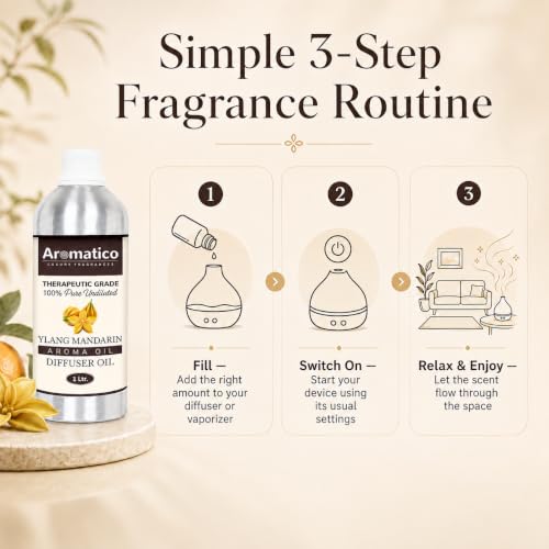 Image of AROMATICO Ylang Mandarin Diffuser Oil with Strong, Long-Lasting Aroma. Premium Aroma Oil for Homes, Offices & Showrooms. For Aromatherapy, Diffusers, Air Purifiers, Vaporizers - 1 L (1000 ml)