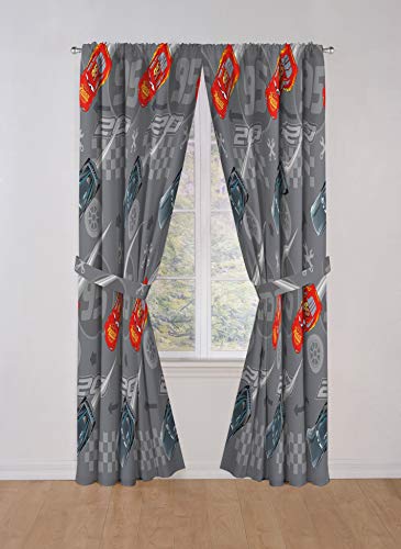 Image of Jay Franco Disney Pixar Cars Lighnting Speed 84 inch Inch Drapes - Beautiful Room Decor & Easy Set Up, Bedding Features Lightning McQueen - Curtains Include 2 Tiebacks, 4 Piece Set