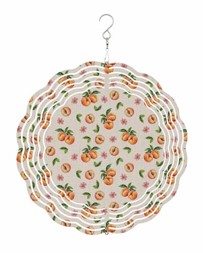 Summer Wind Spinners, Fruit Peaches Linen Texture Hanging Wind Spinners for Yard and Garden 3D Stainless Steel Metal Sculptures Crafts Ornaments 10 Inch