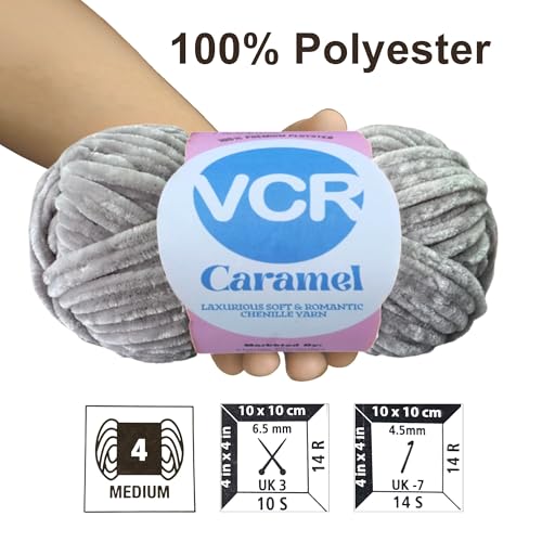 Image of VCR Silver Grey Caramel Yarn, 100 Grams Hank, 115 Meters Length, Premium Polyester Ball for Crochet and Knitting, Soft Crosia Threads, Pack of 1 Yarn, Suitable for DIY Crafts