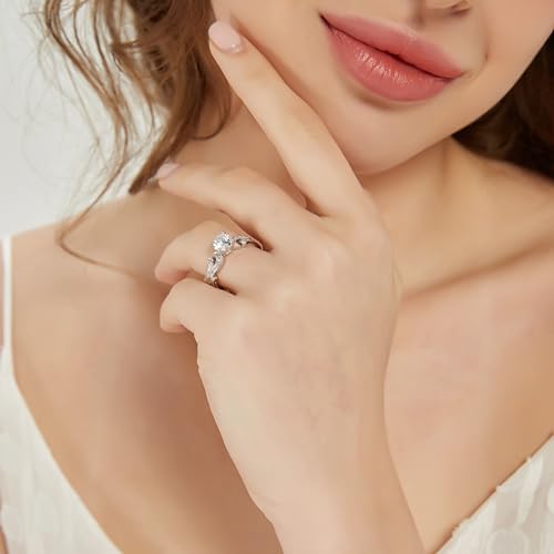 THELANDA 1CT Genuine Moissanite or Simulated Diamond Sterling Silver Filigree Leaf Vintage Bridal Promise Engagement Ring For Her4