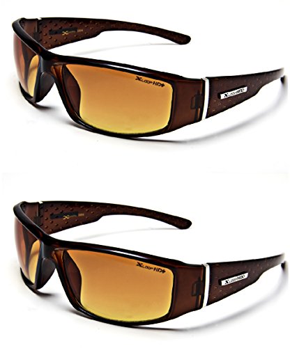 HD Vision Anti-Glare Driving Glasses X-Loop 2 PACK w/Free Micro Fiber Bag, Brown Glasses, 5.5w x 2.0 H