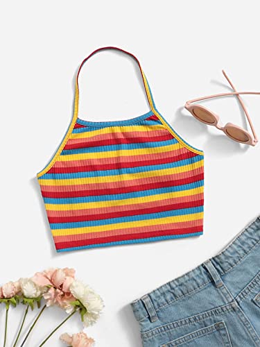 Milumia Girl's Boho Rainbow Striped Halter Neck Crop Top Camisole Multicolor A 8 Years3