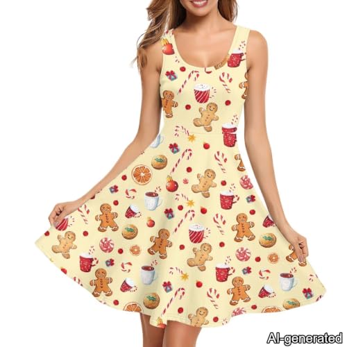 Image of Dreaweet Casual Sleeveless Dresses for Women Girls, Round Neck Tank Dresses with Pockets Summer Sundress Size XS-4XL