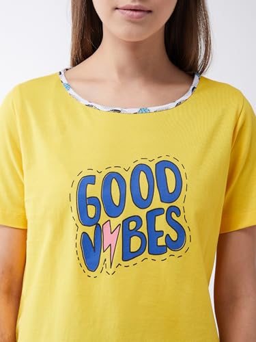 Image of Miss Chase Women's Yellow Round Neck Short Sleeves Printed Regular Length T-Shirt