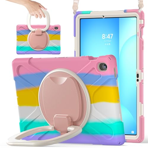 Coque Samsung Galaxy Tab S10 FE+ antichoc avec support rotatif et bandoulière rose JZ