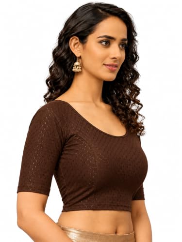 Image of Fressia Fabrics Women's Black Cotton Stretchable Readymade Saree Blouse