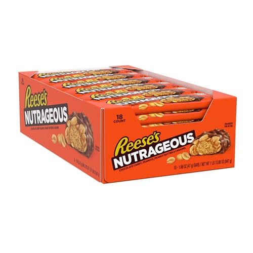 REESE'S NUTRAGEOUS Chocolate, Peanut Butter, Caramel and Peanut Candy Bars, 1.66 oz (18 Count) image 3
