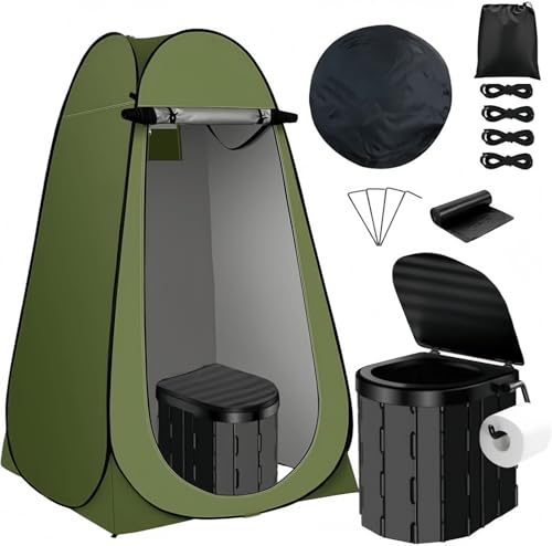 【正規品 】 簡易トイレ 災害用 防災 トイレ えテント折りたたみ アウトドア キャンプ 防災グッズ 登山 渋滞 旅行 建設現場 車載 車中泊グッズ 介護用 持ち運び 組立簡単 災害用 汚物袋付きX12 (Size:防災 トイレ+ポップアップテント,Color:グリーン)のサムネイル