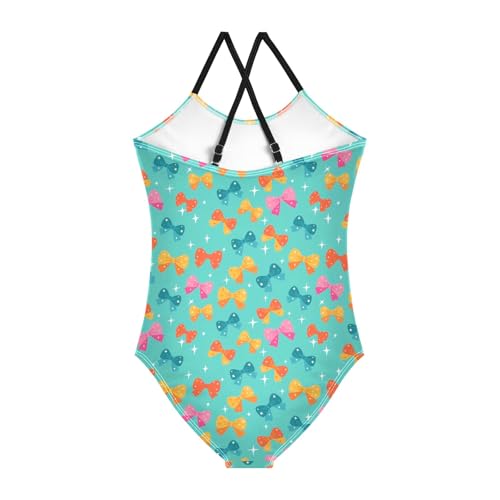 senya Girls Swimsuits One-Piece Swimwear Tie Bathing Suit Beach Summer Round Neck 7-8T Bow Pattern2