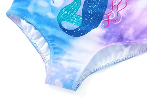 Image of Dvenki Toddler Girls One Piece Swimsuit Adjustable Straps Sizes 2T-10 | quick-dry swim fabric, skin-friendly, ruffle neckline, leopard, check, mermaid prints, swimwear for beach, pool, summer party