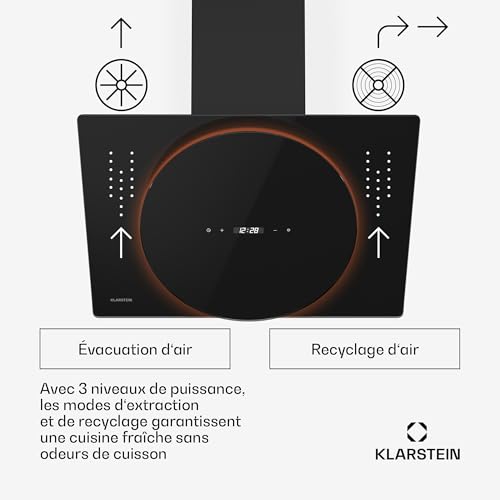 Klarstein Total Eclipse Hotte aspirante 60 cm Éclairage LED Tactile CEE A 5942 m³h Évacuationrecyclage dair - vue 4