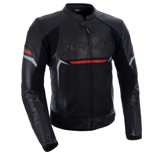 Image of ARMR Men's Raiden 3.0 Leather Motorcycle Jacket, Black/Red, S