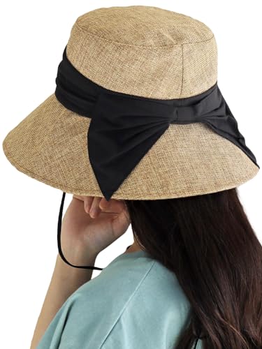 麦わら帽子 つば広 UVカット