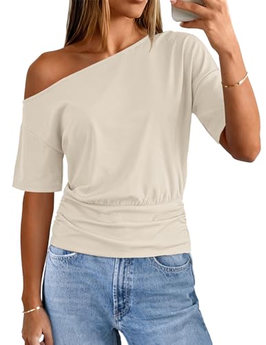 MEROKEETY Women's Off The Shoulder Short Sleeve Tops 2026 Summer Casual Going Out Trendy Y2k T...