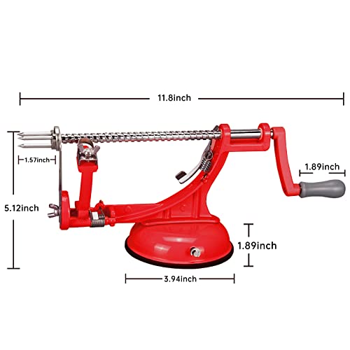 Apple Peeler, Stainless Steel Apple Corer Slicer Peeler, Durable Heavy Duty Die Cast Magnesium Alloy Apple Peeler Slicer Corer With Suction Base(Red) #TOP1