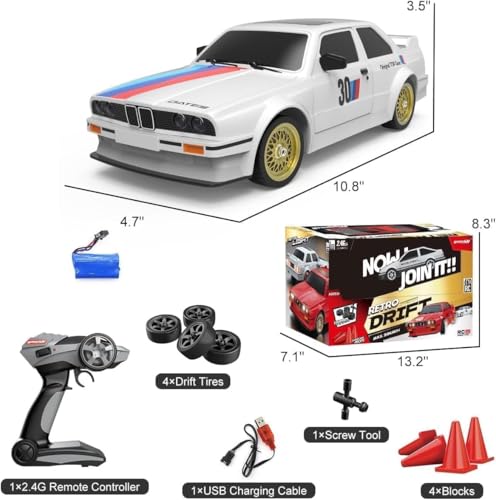 Image of Remote Controlled Car 1 /16 Scale RC Drift Car 2.4GHz 4WD High Speed 30+km /h Classic Vehicle with LED Lights Drifting Tires Racing Vehicle Toys Gifts for Adults Boys, Batteries Multicolor