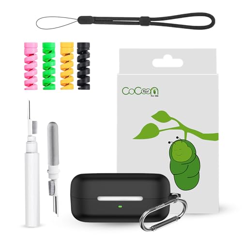 Image of Silicone Case Cover for Sony WF-C510 with Cleaner Kit, Lanyard & 4 Pcs Cable Protectors (Black)