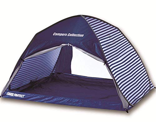 Tente de voyage bleu foncé ventilée pour s'abriter de la chaleur à la plage