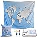 DECKOLAND Blue Tapestry World Map - Map World Tapestry Wall Hanging Home Decor Living Room Bedroom Dorm 51.2" x 59.1" – 3D Ocean Tapestry for Men Earth Large Art - World Map Pillow Case, 8 Push Pins