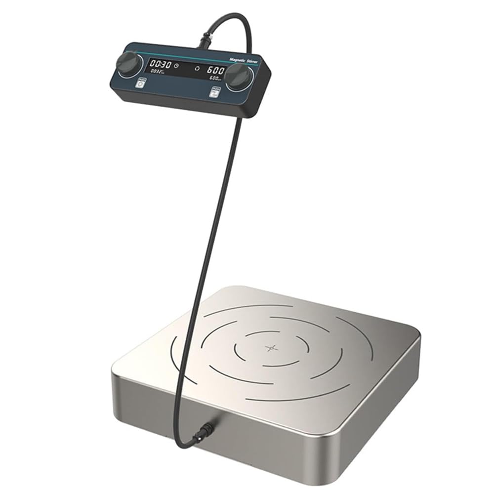 Agitador magnético, Mezclador magnético de Laboratorio de 100 L con Pantalla LED, Control por Perilla, agitación hacia adelante y hacia atrás de 100 a 600 RPM, Temporizador de 1 min a 24 h p