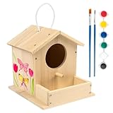 Kit Infantil De Casita para Pájaros | De Madera con Pintura Natural | Casa para Pájaros A Pintar - para Cría Primaveral Loros Canarios Salón Hogar Interior Exterior Pajarera Jardín