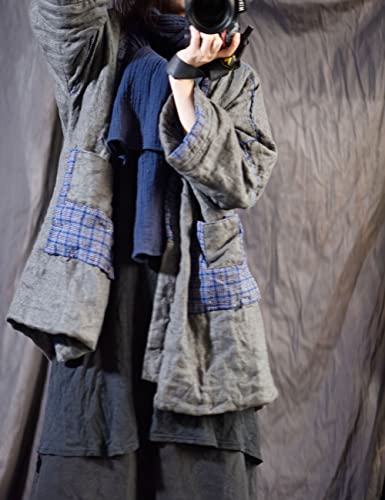 NFYM Women's Lightweight Quilted Linen Jacket Open Front Two Buttons Winter Patchwork Outwear3