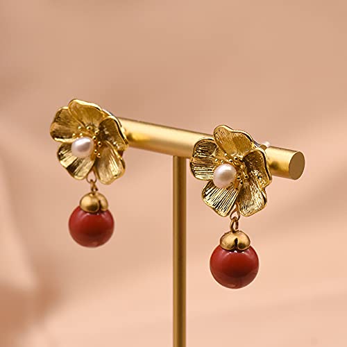 SALAN Pendientes Colgantes De Plata De Calcedonia Roja Natural S925 para Mujer, Pendiente De Perlas De Agua Dulce, Joyería Fina