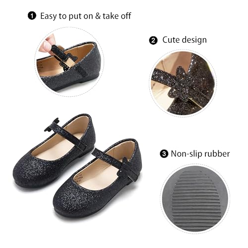 Ginfive GH26 Toddler Girls Dress Shoes Little Girls Mary Janes Ballerina Flats Glitter Black Shoes Toddler 10 thumb #4