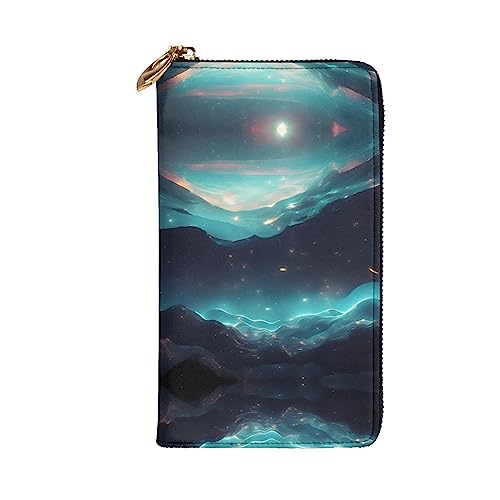Leather Wallet 7.48 x 4.13 in - Stylish and Durable Wallet for Women with Multiple Compartments and Zipper Design Science Fiction Stars Pattern2