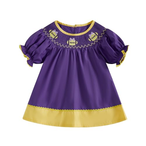 Toddler Baby Girl Dress College Football Game Day Outfit Puff Short Sleeve Smocked Bubble Dresses Playwear