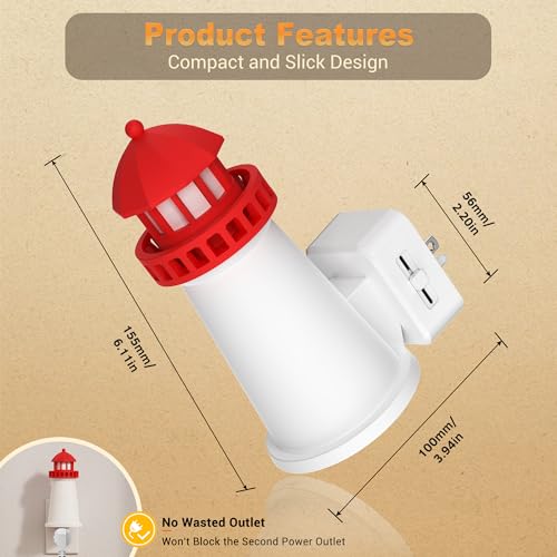 Image of JandCase Night Lights Plug into Wall, 3D Printed Beacon Night Light | 3000K Plug in Nightlight with Dusk to Dawn Sensor, 0-100LM Adjustable Brightness for Rooms Bathroom Hallway