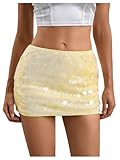 BEAUDRM Women's Sequin Sparkly Skirt Low Waist Bodycon Party Club Shorts Mini Micro Glitter Skirts Rave Outfit Yellow X-Small