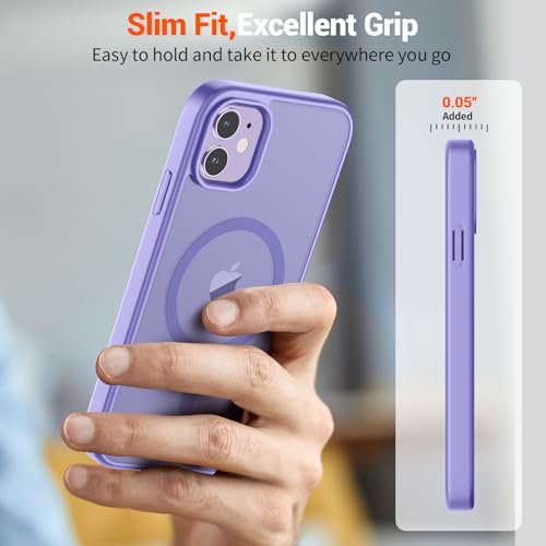 Image of SUPFINE Magnetic for iPhone 12 Mini Case & iPhone 13 Mini Case (Compatible with MagSafe) (Military Grade Drop Protection) Slim Translucent Matte Shockproof Phone Cover,Purple | Magnetic, Slim, Translucent, Matte