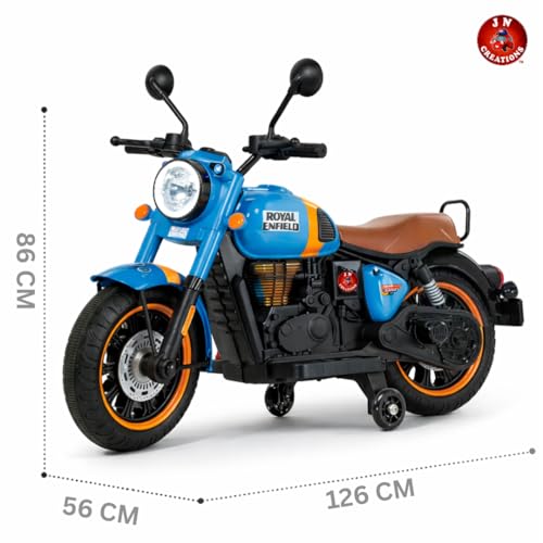 Image of BRoyal Enfield 12V Battery Operated Ride-On Classic-350 Bike for Kids | Rechargeable Electric Bike with LED Lights, Music & Horn | Ages 2-8 Years (Blue)