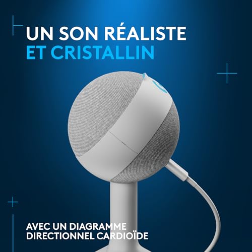Logitech G Yeti Orb Microphone Gaming RVB à condensateur avec LIGHTSYNC, USB prêt à l’Emploi pour Streaming, cardioïde, pour PC/Mac - Blanc