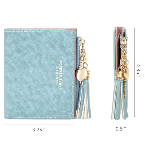 Image of KOTORA Womens Small Wallet Girls Tiny Slim Wallets Pretty Mini Card Holder Thin Short Zip Coin Purse with Love Pendant and Tassels (Blue)