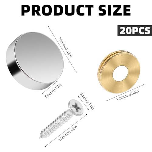 20 Stück 16 mm Spiegelschrauben Panelschrauben, Edelstahl Zierschrauben Dekorative Spiegel Schrauben mit Schraubenkappe, Silber Spiegelschrauben Chrom für Teetischen Kleiderschränken Spiegeltische – Bild 3