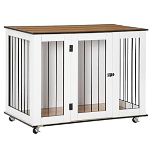 PawHut Large Dog Crate Furniture on Wheels, Dog Crate End Table Indoor with Lockable Door for Large Dogs, 42" W x 23.5" D x 32" H, White PawHut Large Dog Crate Furniture on Wheels Dog Crate End Table Indoor with Lockable Door for Large Dogs 42 W x 235 D x 32 H White