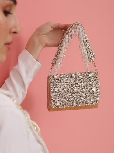 Image of THE TAN CLAN Grace Beige Flap Over Clutches for women Bag for Women- Elegant Evening Handbag, Stylish Purse, Perfect for Parties, and Special Occasions
