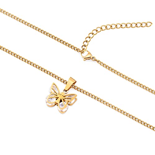 18K Gold Plated Butterfly Necklace, Dainty Cute Butterfly Pendant Necklace for Women, Minimalist Cubic Zirconia Jewelry, Anniversary Birthday Valentine's Day Christmas Gift2